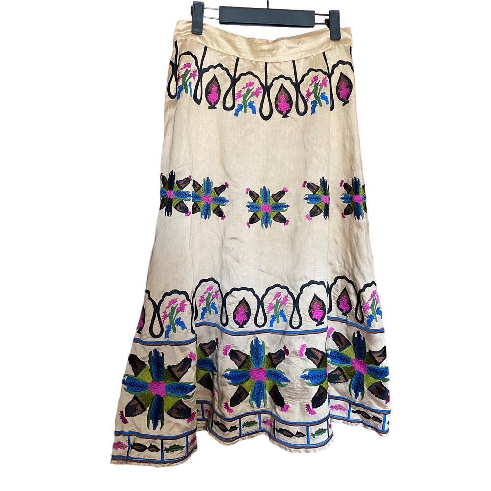 H&M Embroidered Satin Colorful Jungle Skirt Small